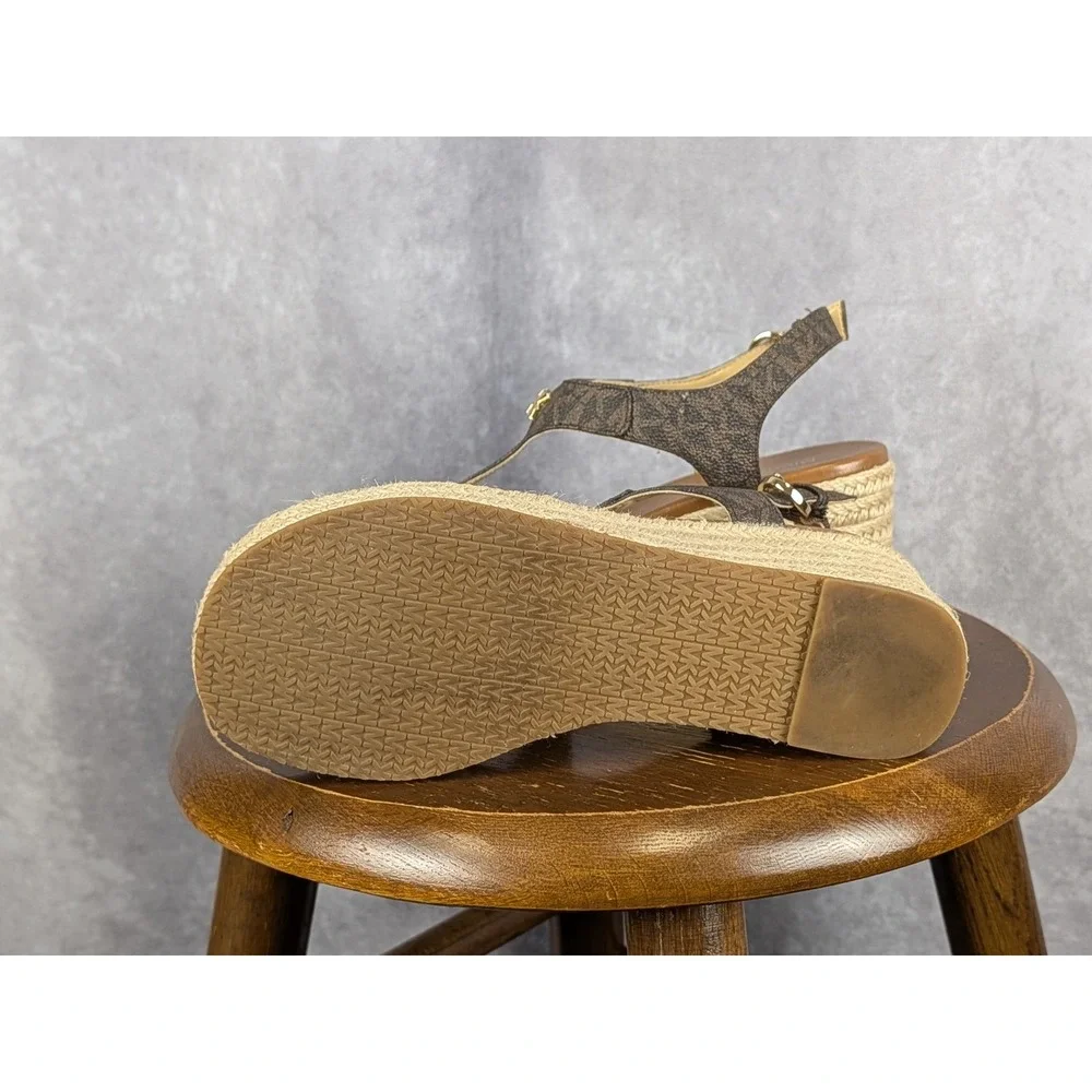 Michael Kors Brown Signature Logo Espadrille Wedge Sandals SG20K Women 6.5M